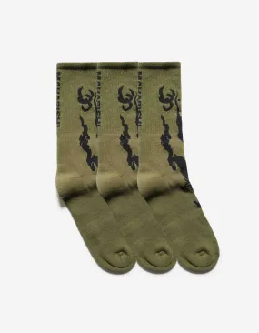 1403 Bonsai Dragon Tabi Sports Socks · 3 Pack Olive/Black/White